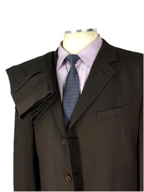 42L Armani Italy Mens Vintage 3 Button Wool Suit Brown Pants 35